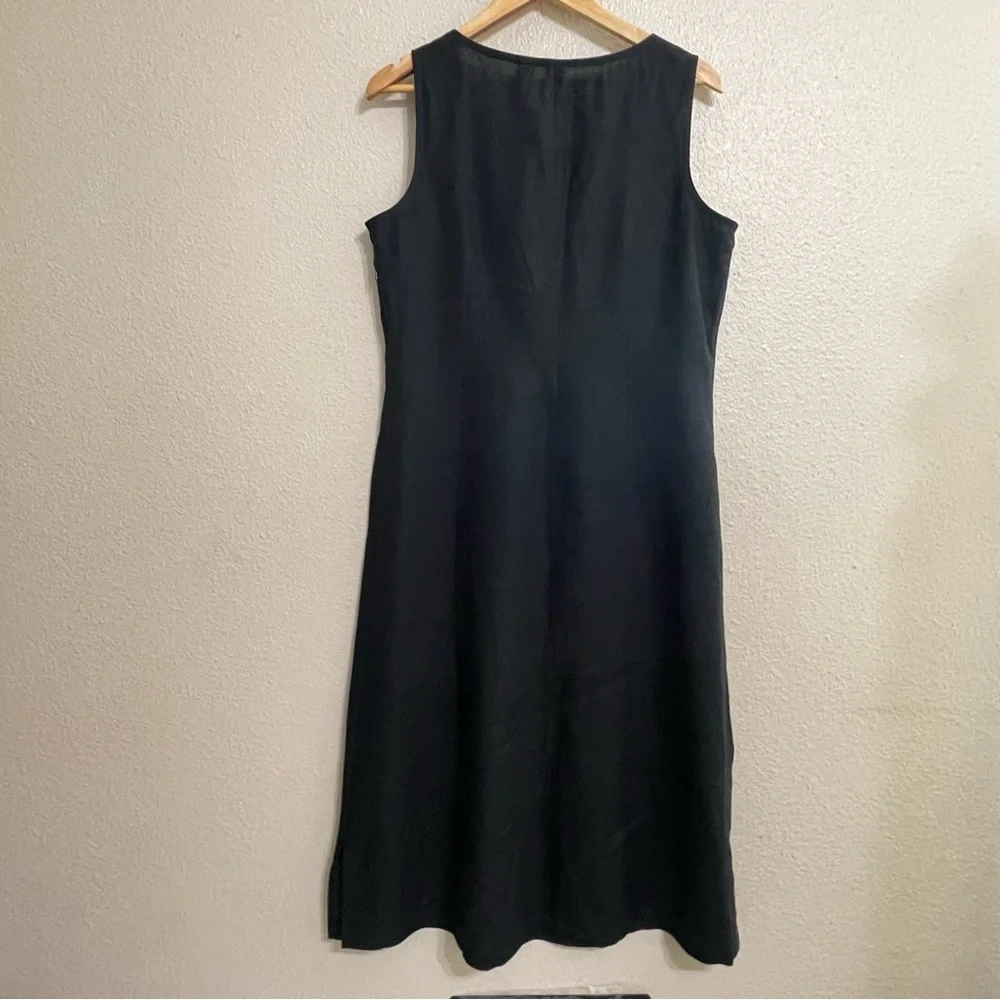 100% linen Asymmetric Sleeveless Linen V-Neck‎ Midi Black Dress